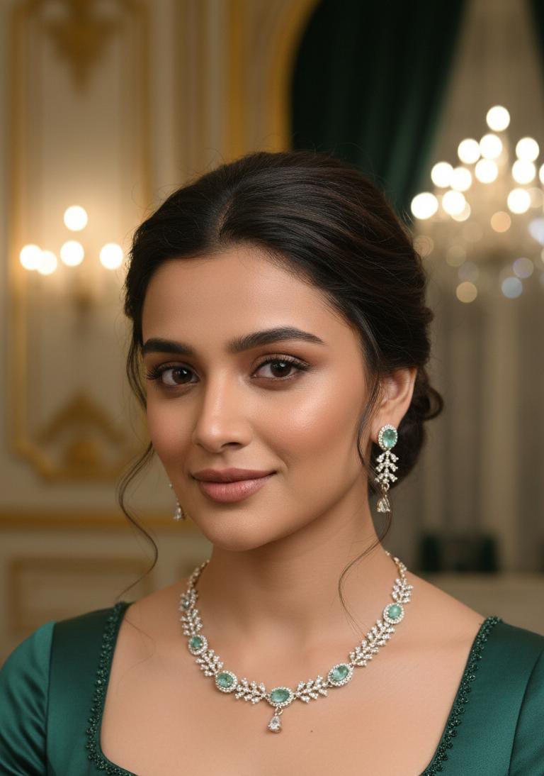 Gold Plated White and Mint green/mint pink CZ Necklace Set