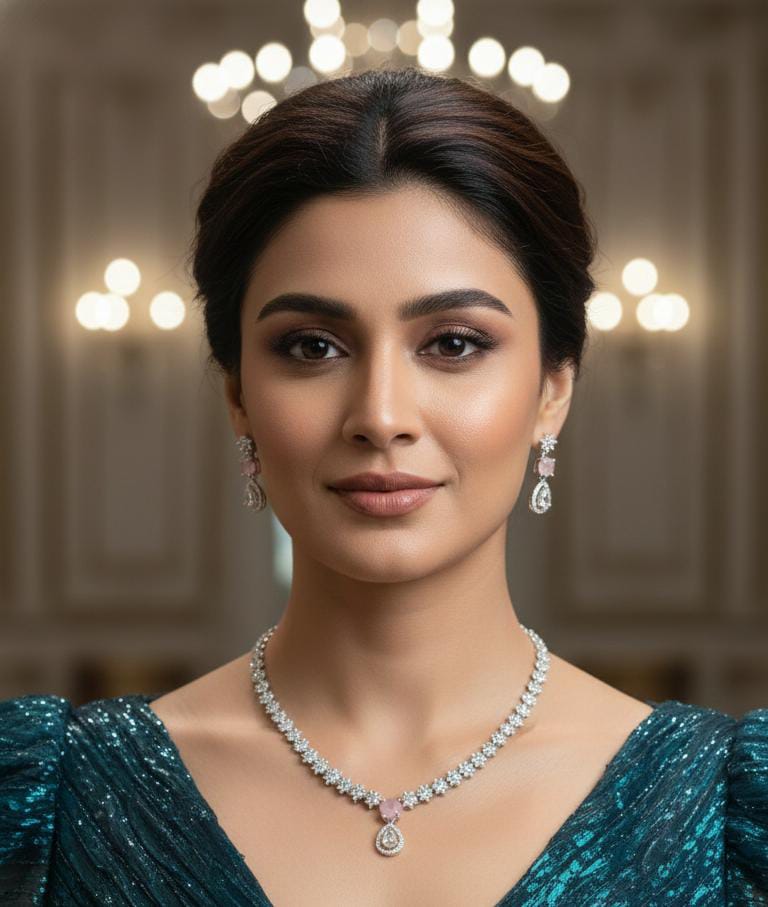 Gold Plated White and Mint green/mint pink CZ Necklace Set