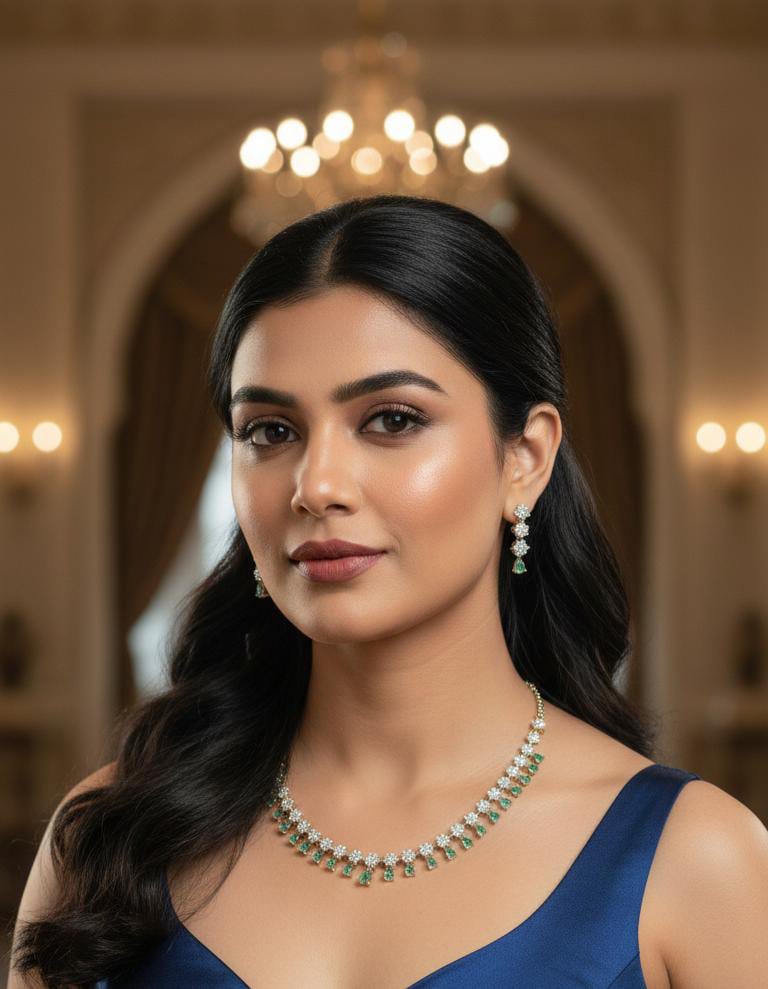 Gold Plated White and Mint green/green CZ Necklace Set