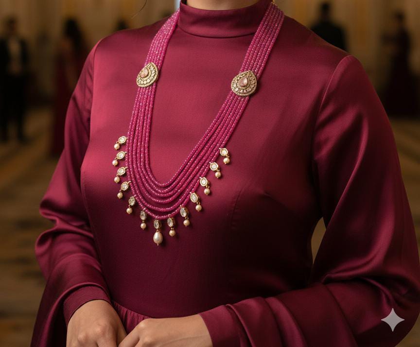 Real Purple Cz Glass crytals with 6 facets multilayer with kundan and hyderabadi pearl drops