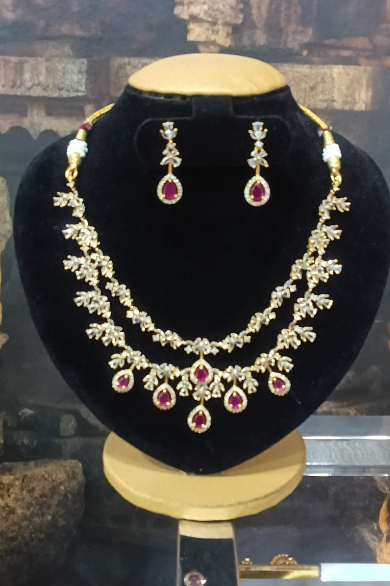 Double layer Ruby white necklace set
