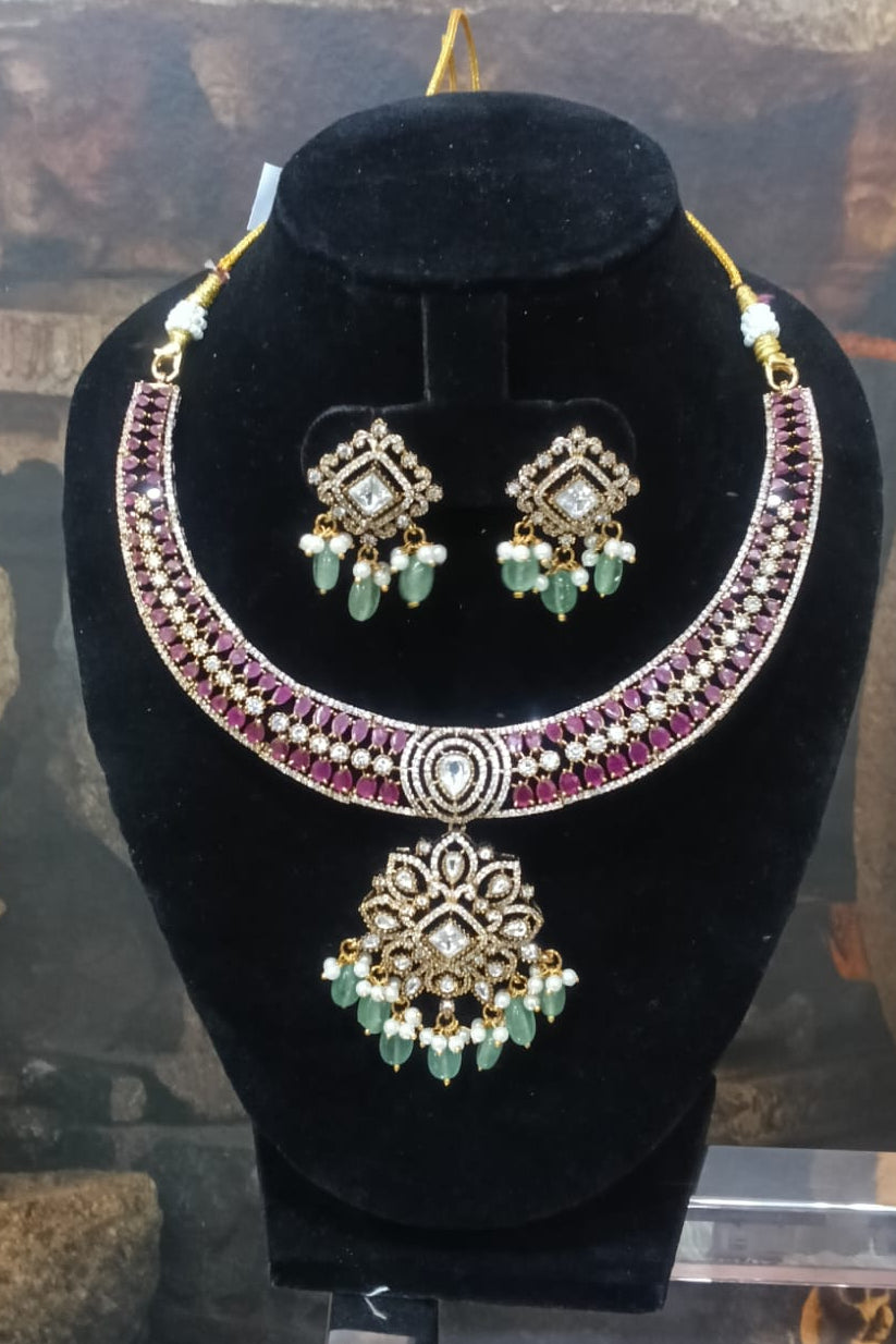 Latest design elegant Short necklace set in pure ruby
