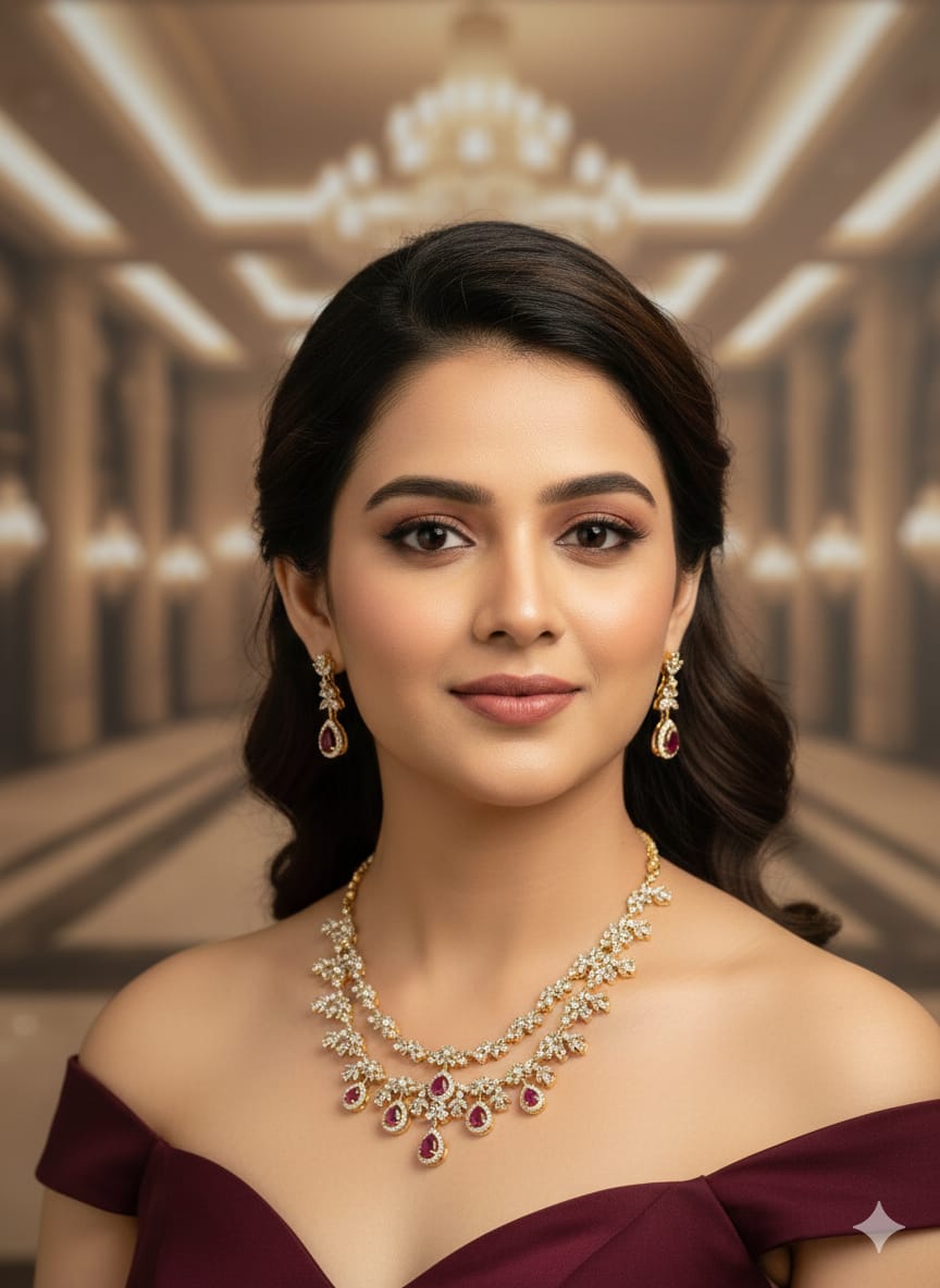 Double layer Ruby white necklace set