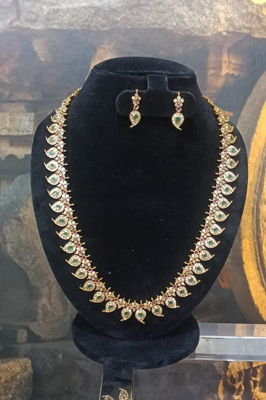 Long 23 inches Multicolor cz stones long necklace set Mango malai