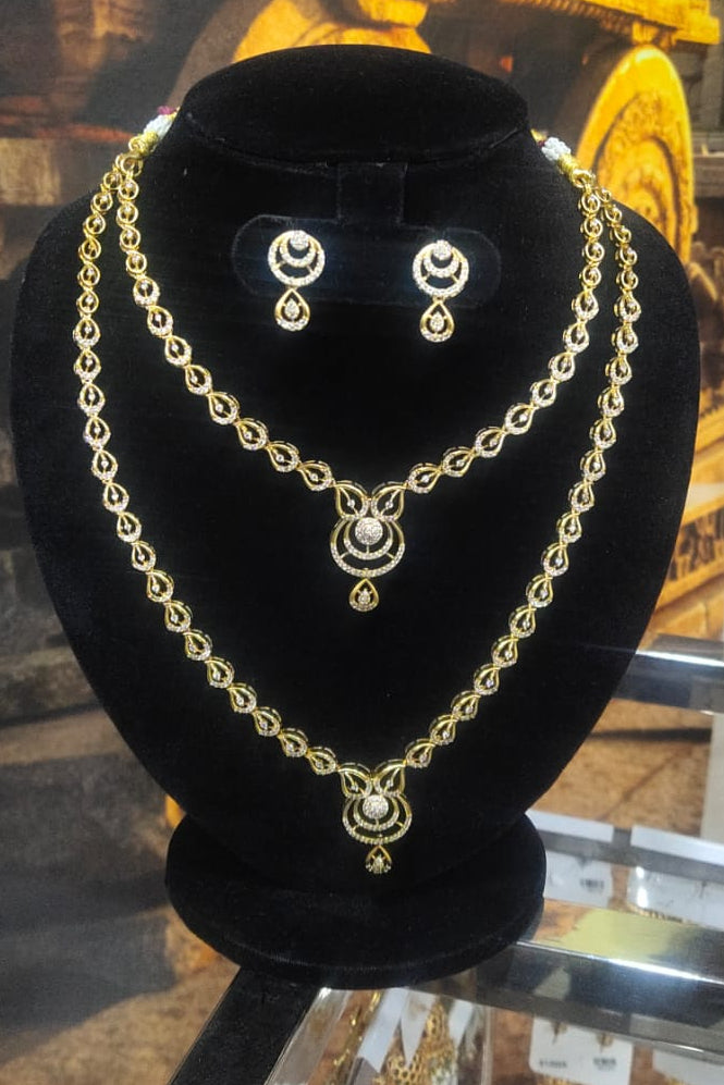 Drop design necklace in white cz zercon stones