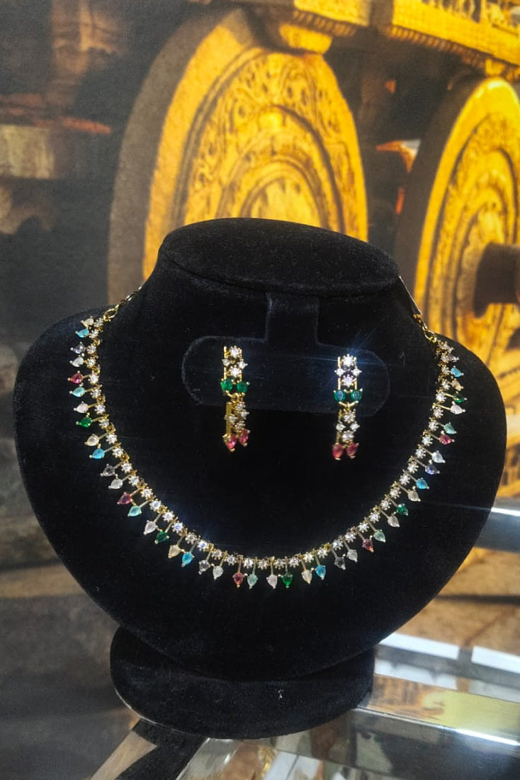 Navaratna Cz stones short necklace set
