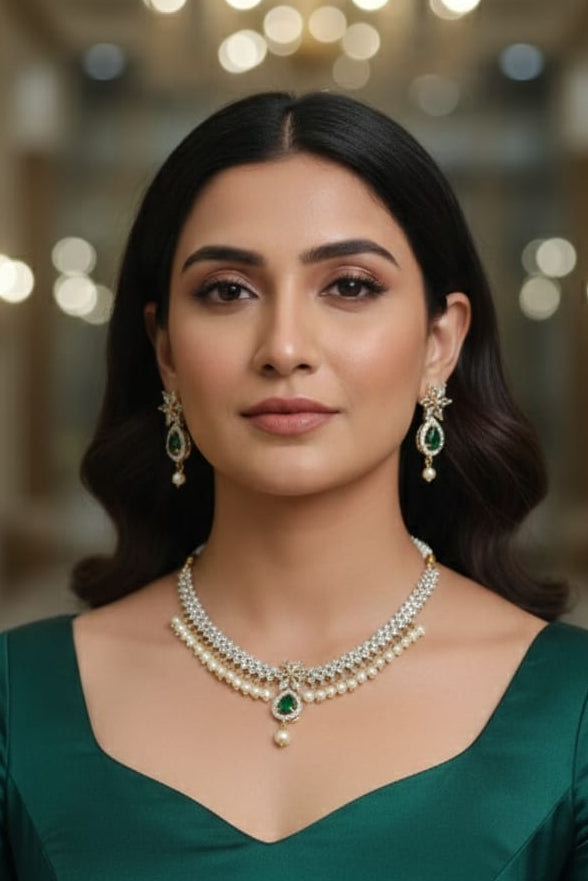 Gold Plated Short CZ Necklace Set