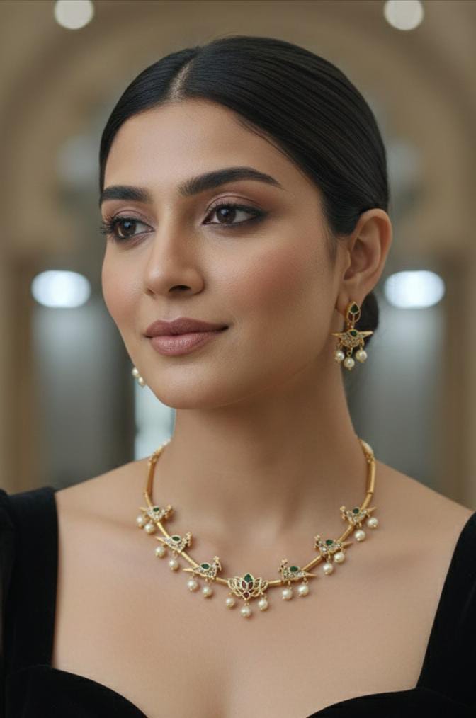 Pipe necklace with peacock motif