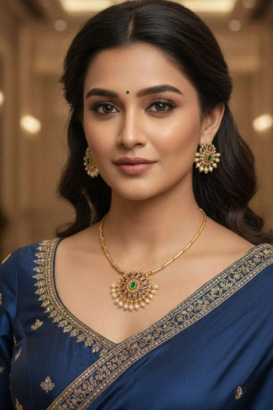 Pipe necklace with cz zercon stone pendant