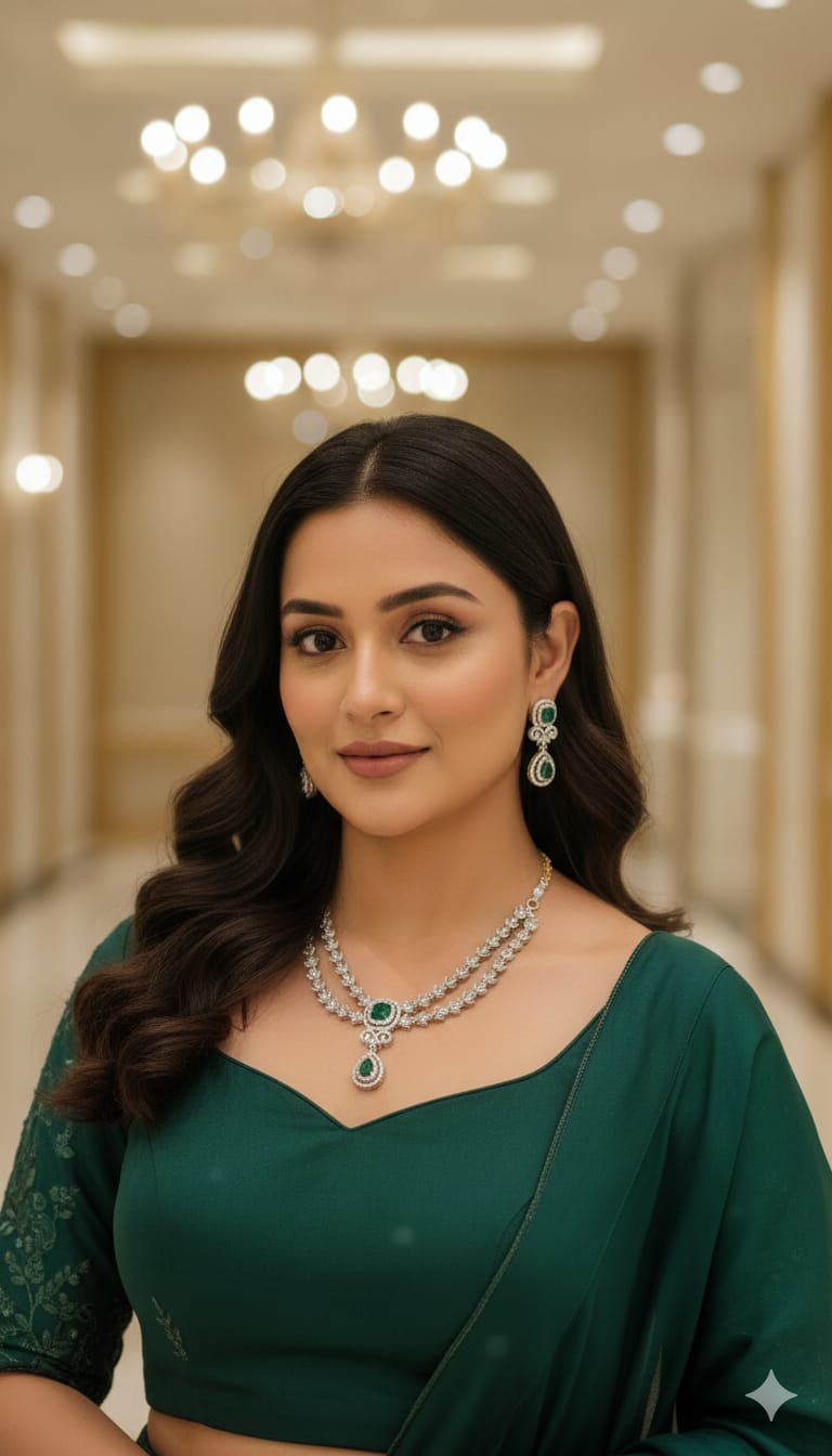 2 layer drop white and green cz necklace set