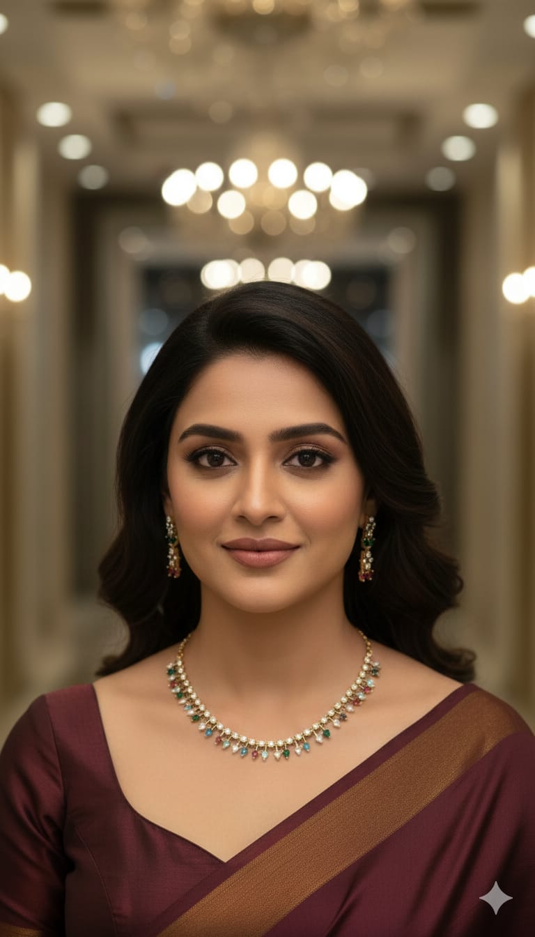 Navaratna Cz stones short necklace set