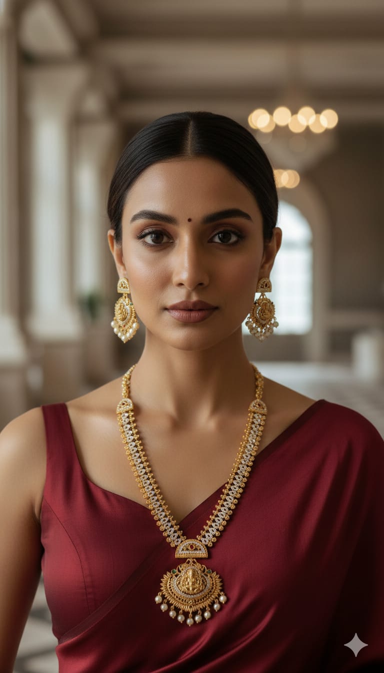 Laxmi with kasu long necklace set