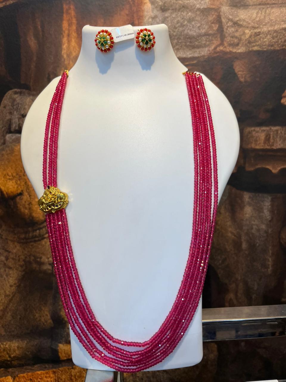 Premium Pink Crystal 5 line Maala with Mopu