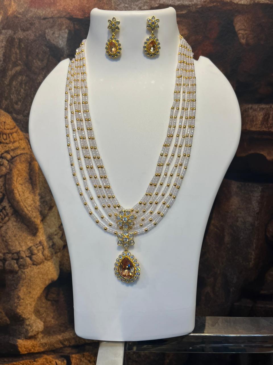 Premium 3mm White Onyx with pearl with Micro plated gold beads and pendant