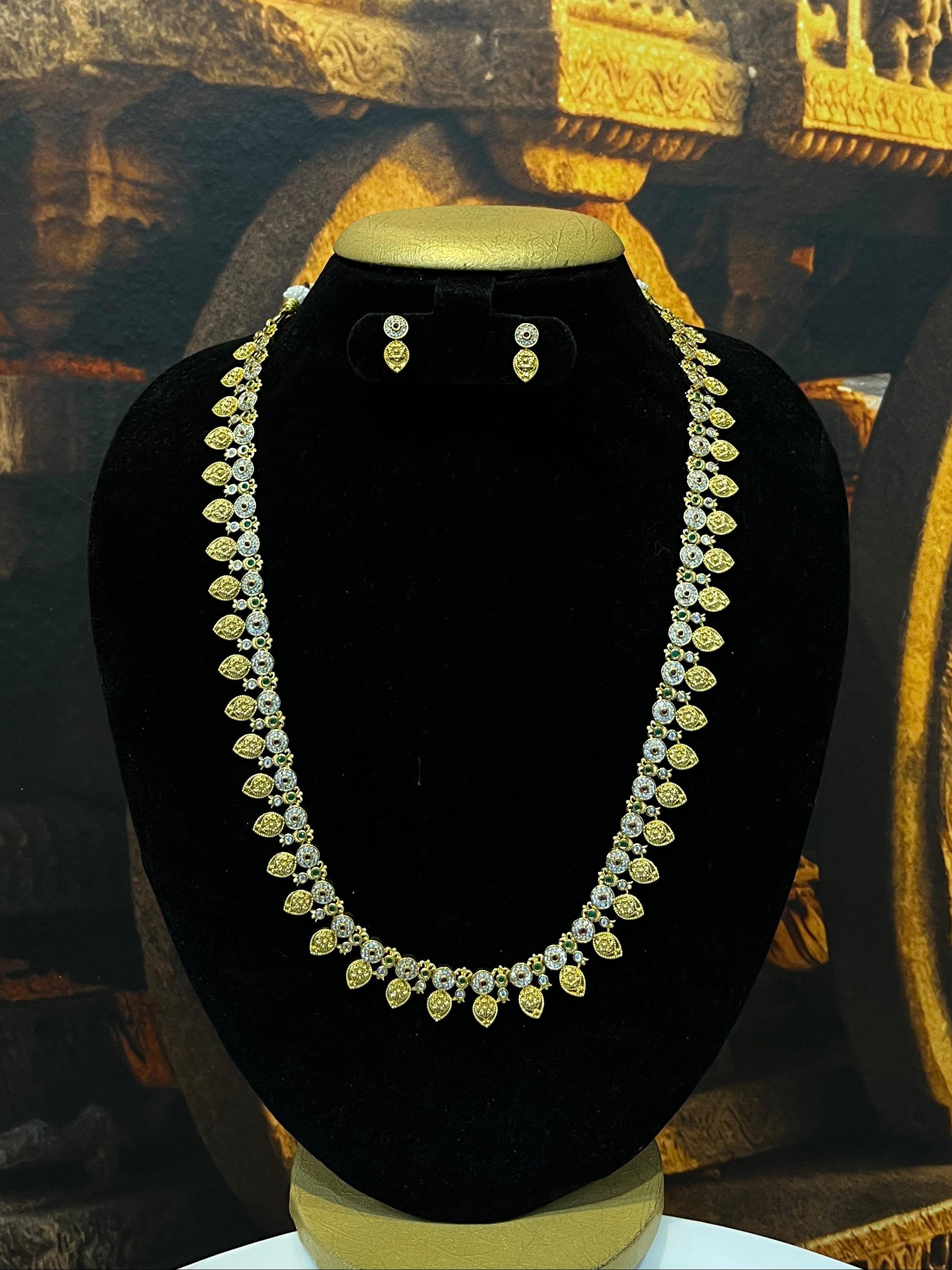 Premium 1gm gold plated Long multicolor 22 inches necklace set