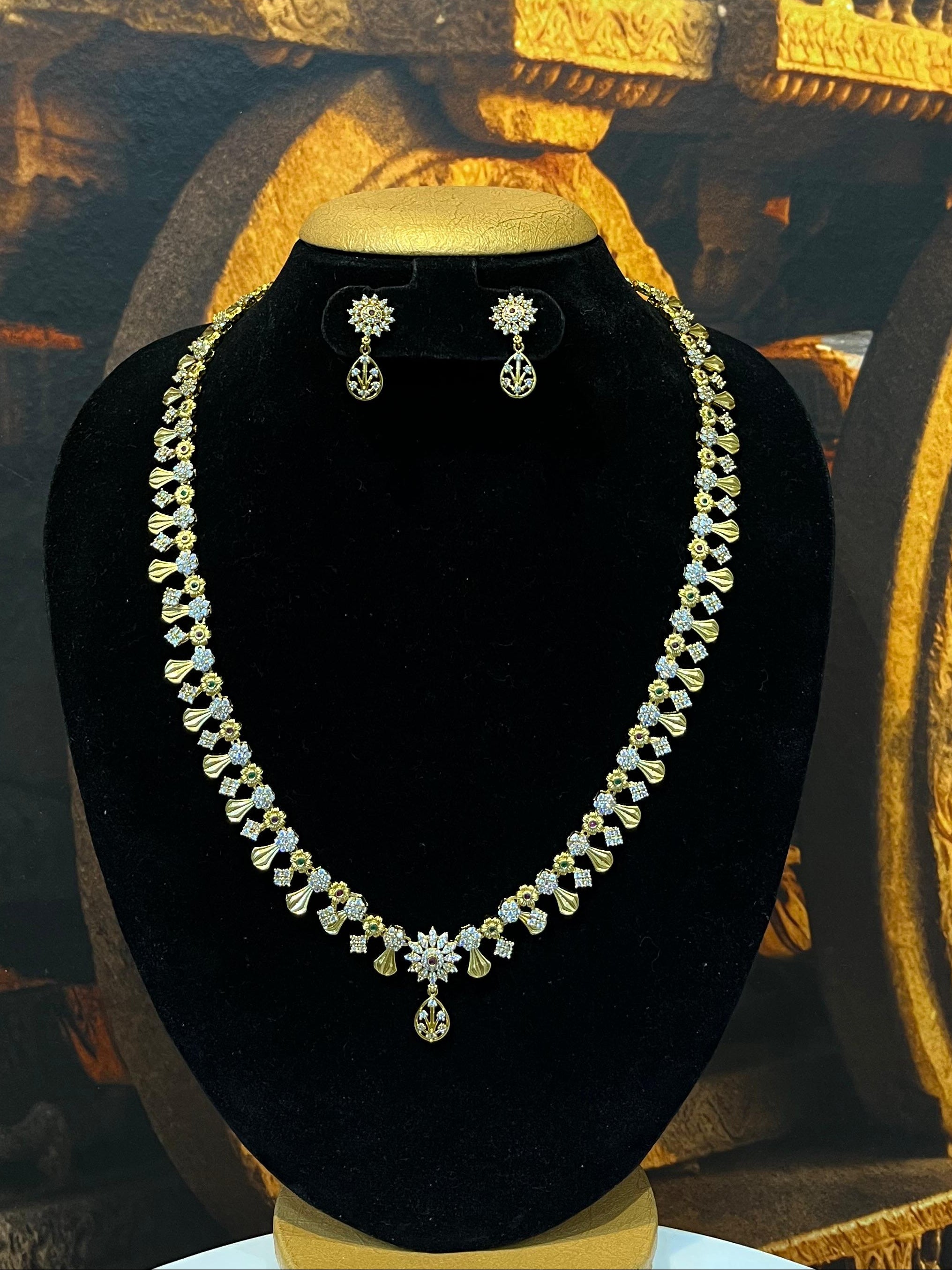 Gold plated multicolor cz stones 22 inches long necklace set