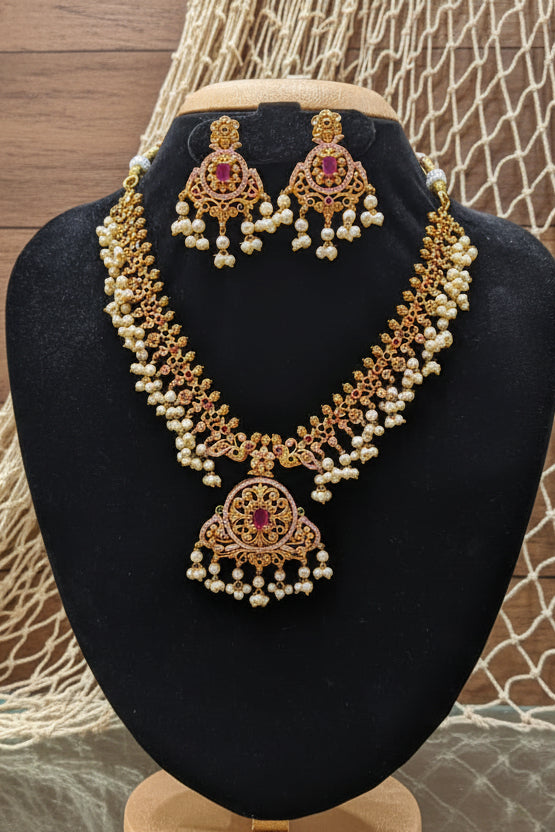 Gold Plated Short CZ Necklace Set guttapusulu