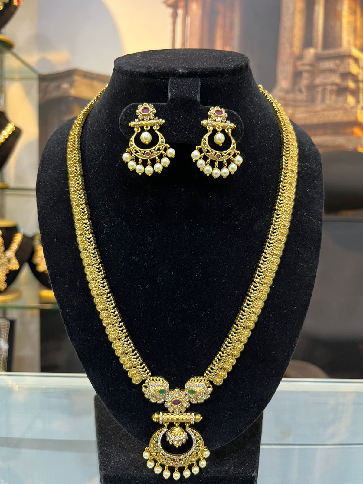 Gold Plated Long Antique Necklace Set
