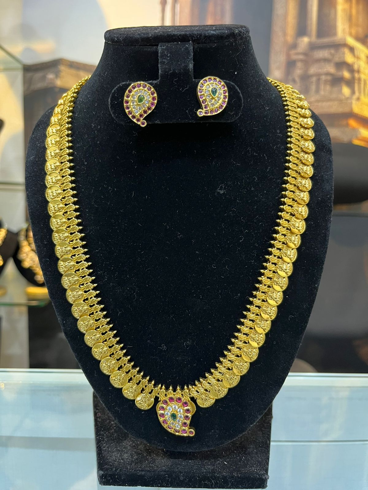 Gold Plated CZ long Necklace set
