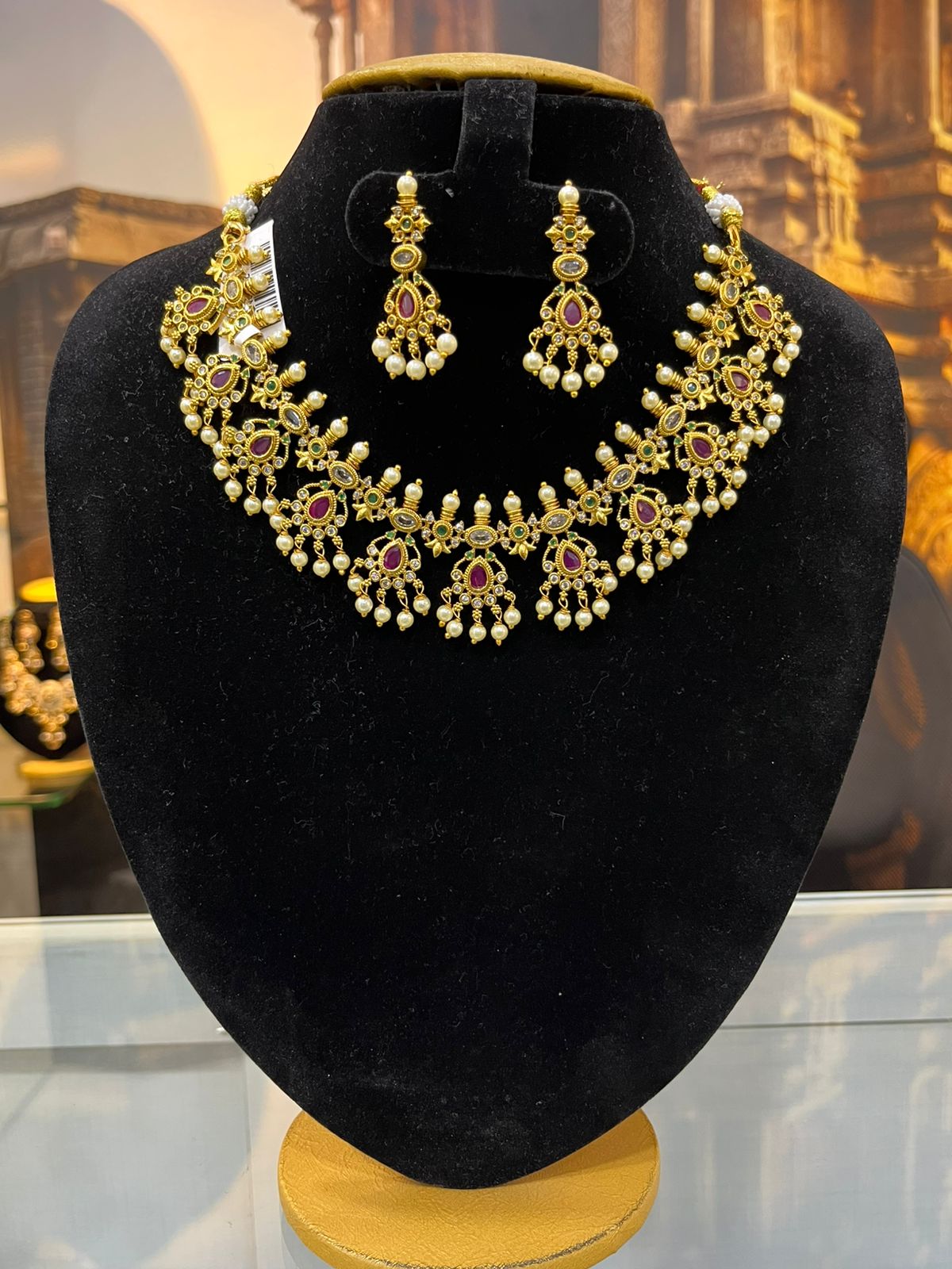 Gold Plated Premium CZ Necklace Set short/long gotipusulu