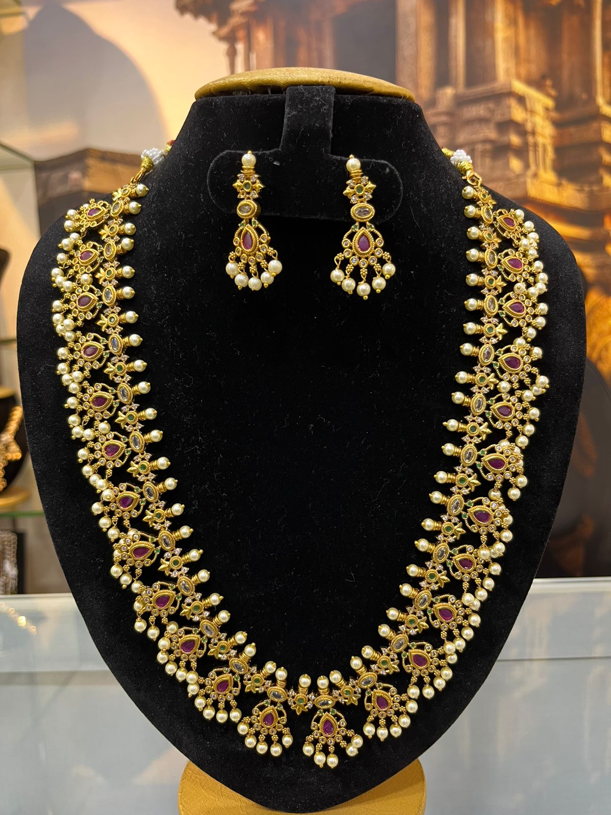 Gold Plated Premium CZ Necklace Set short/long gotipusulu