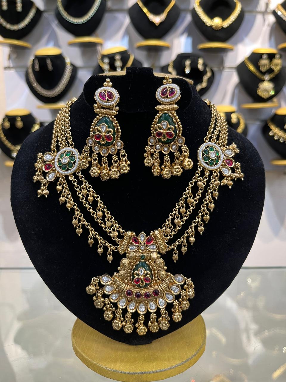 Gold Plated Heritage collection Necklace Set with real kundan and kempu stones