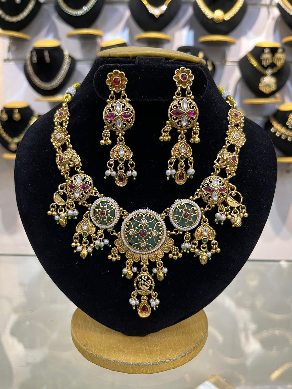 Gold Plated Heritage collection Necklace Set with real kundan and kempu stones