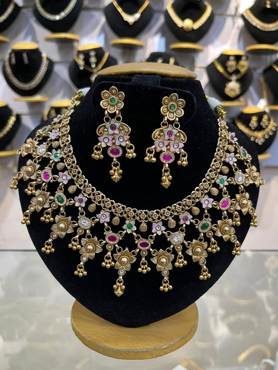 Gold Plated Heritage collection Necklace Set with real kundan and kempu stones