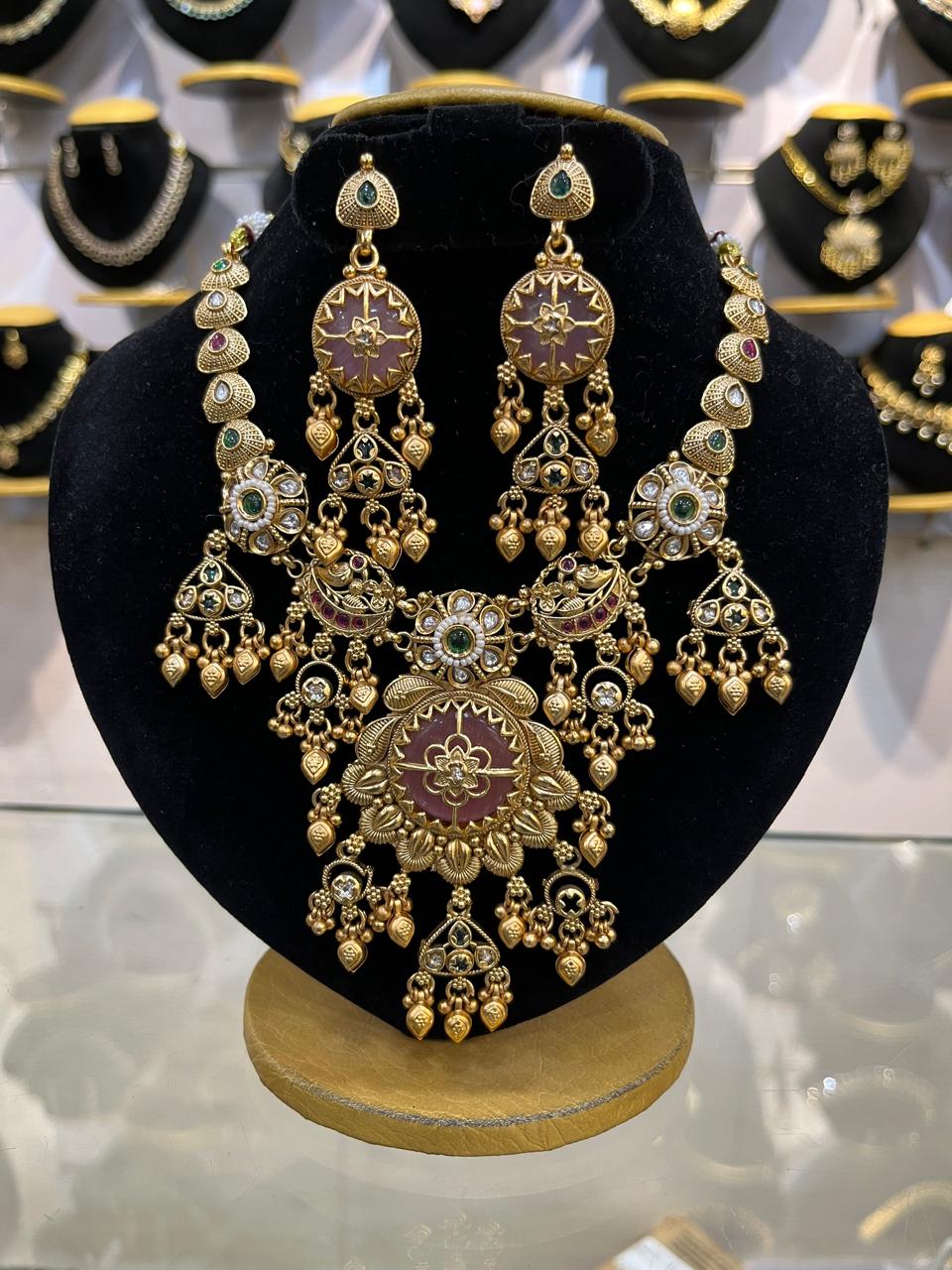 Gold Plated Heritage collection Necklace Set with pachi kundan and kempu stones