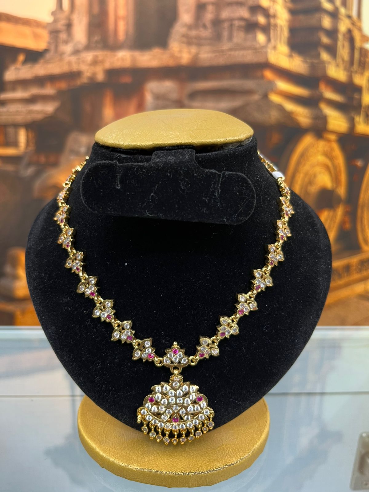 Gold Plated Premium Red White Adige Necklace