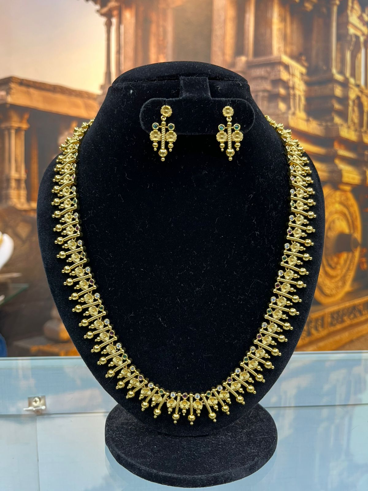 Gold Plated Long Coorgi Necklace Set