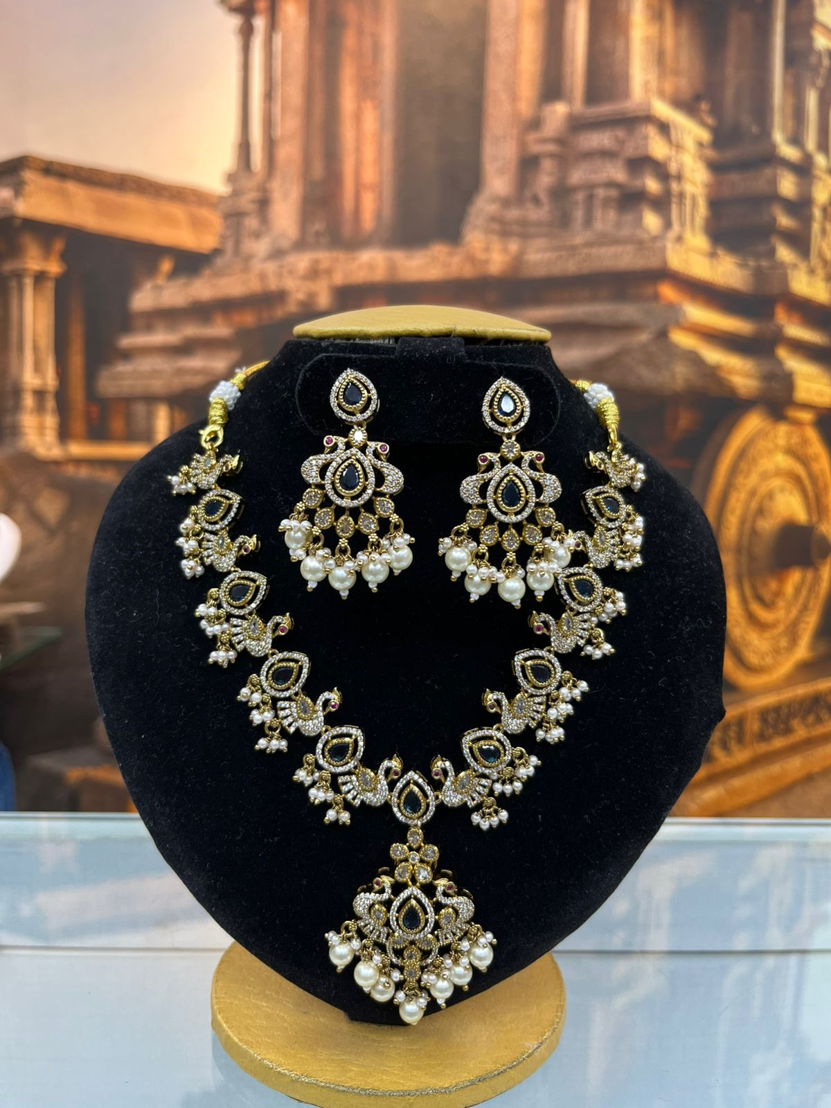 Gold Plated CZ Peacock Necklace Set