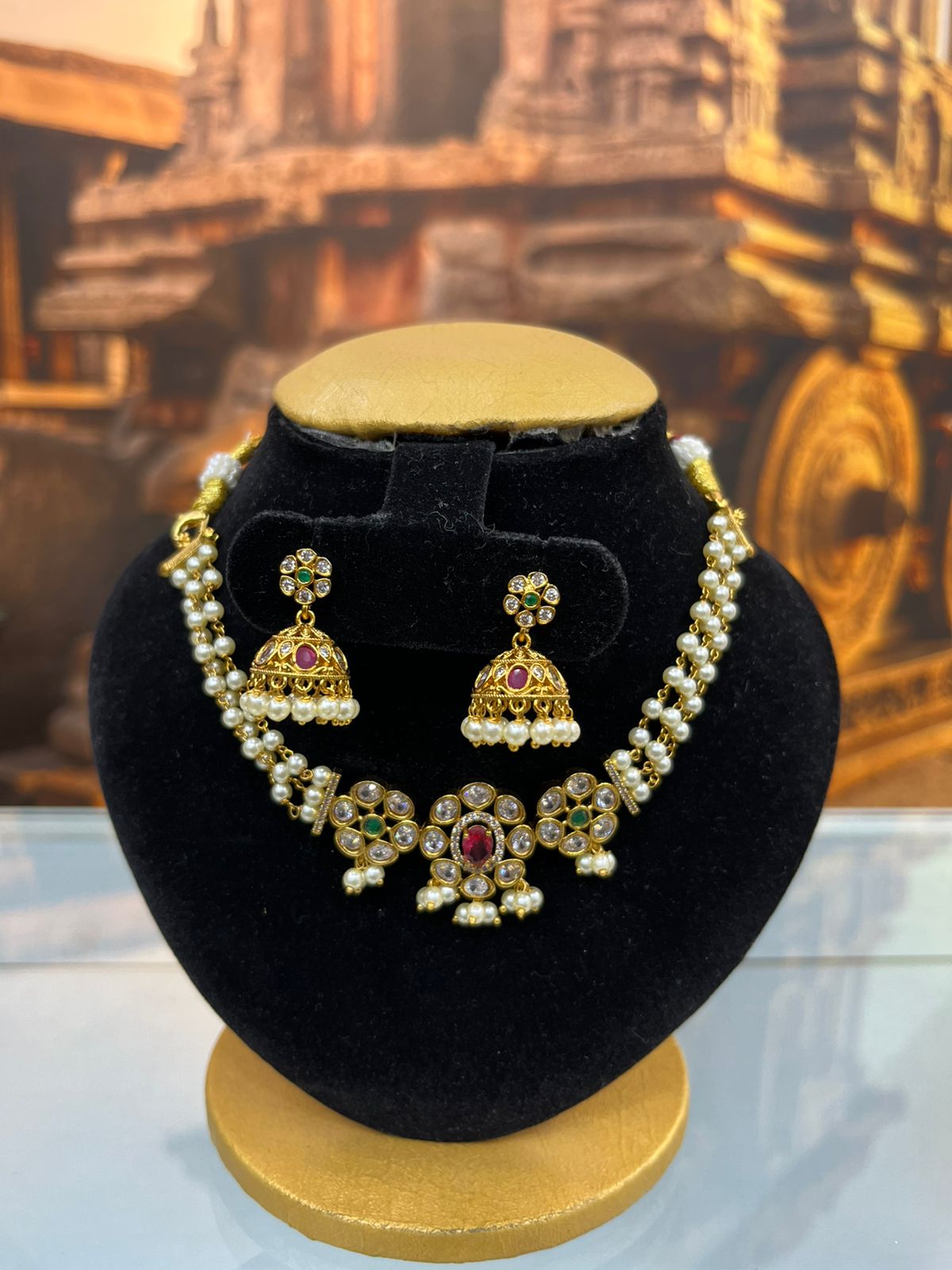 Gold Plated Pearl Choker NEcklace Set