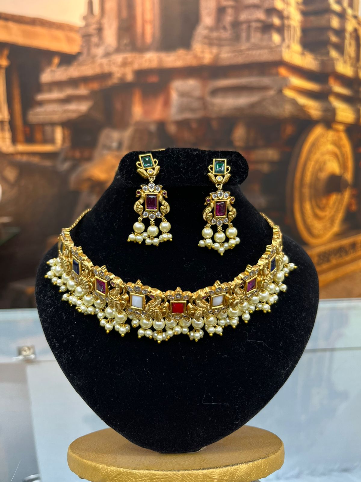 Gold Plated Pearl Choker NEcklace Set