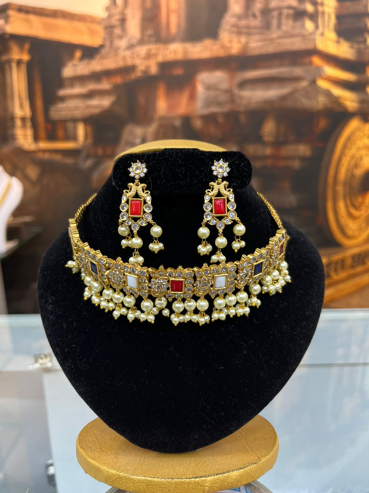 Gold Plated Pearl Choker NEcklace Set