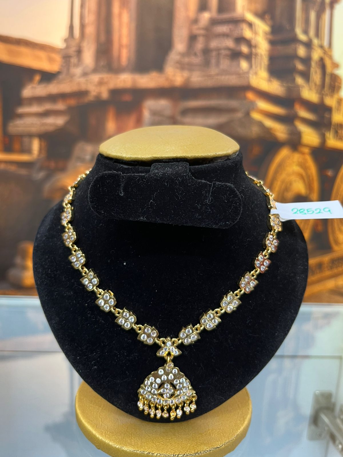 Premium Gold Plated Adige White Stone necklace set