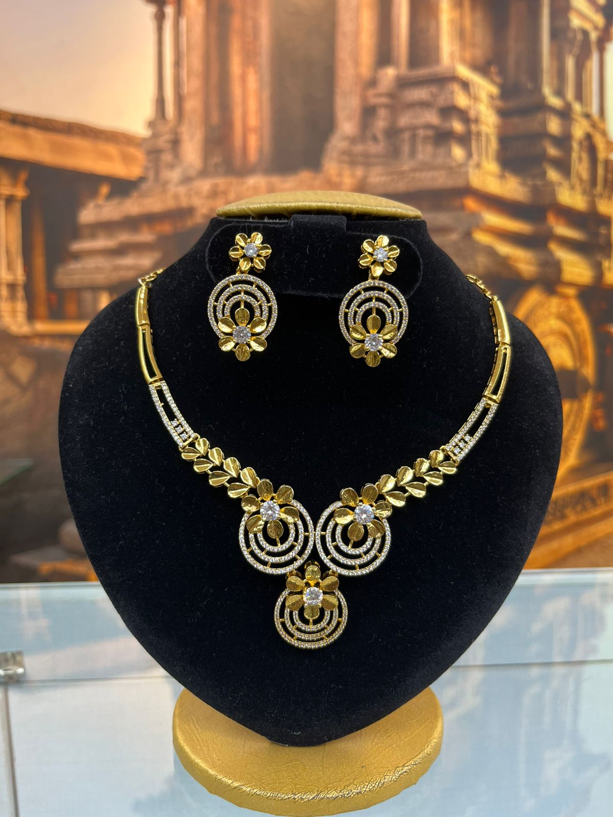 Gold Plated Premium CZ Short Haram Necklace Set