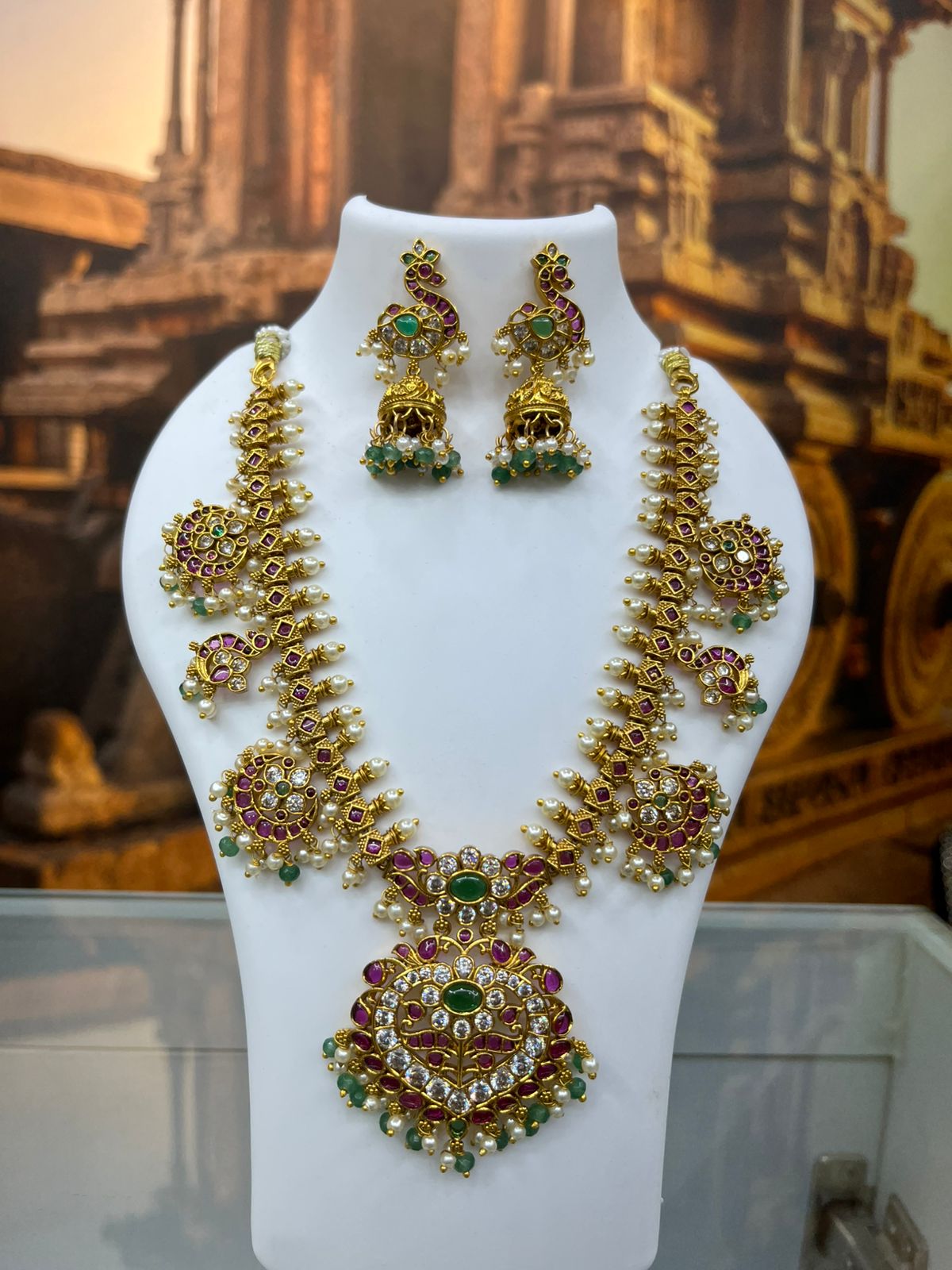 one gram gold plated antique jadau necklace set