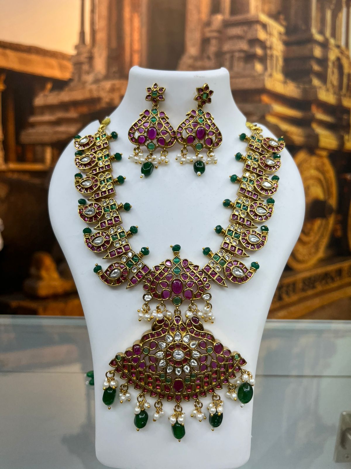 one gram gold plated antique jadau necklace set