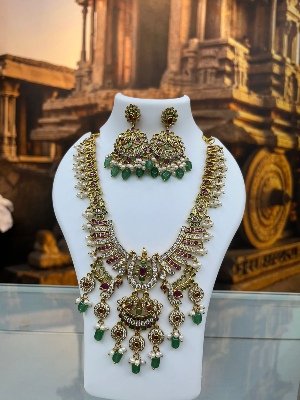 one gram gold plated antique jadau necklace set