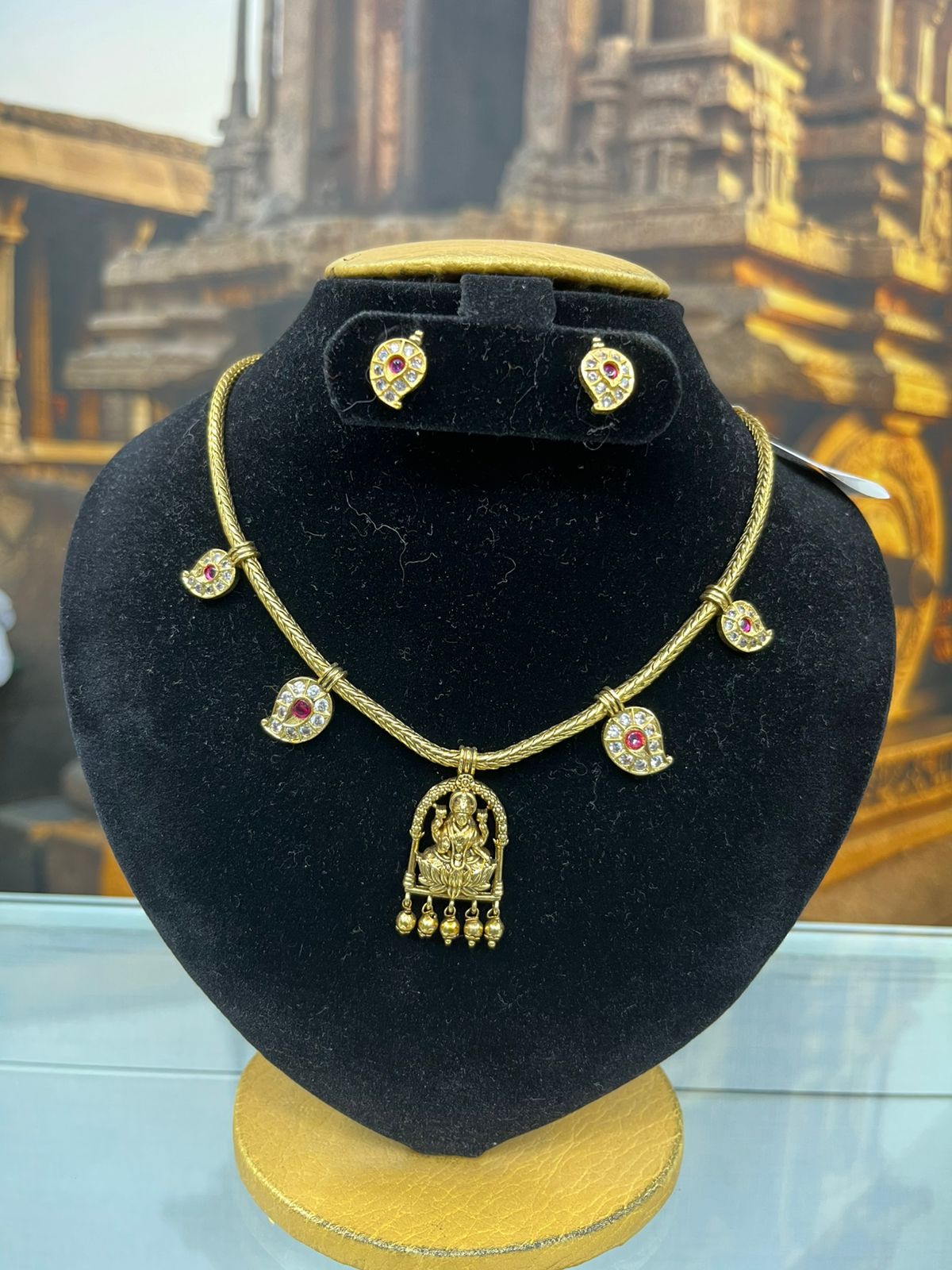 Premium Gold Plated Mango Lakshmi Medium Necklace Set