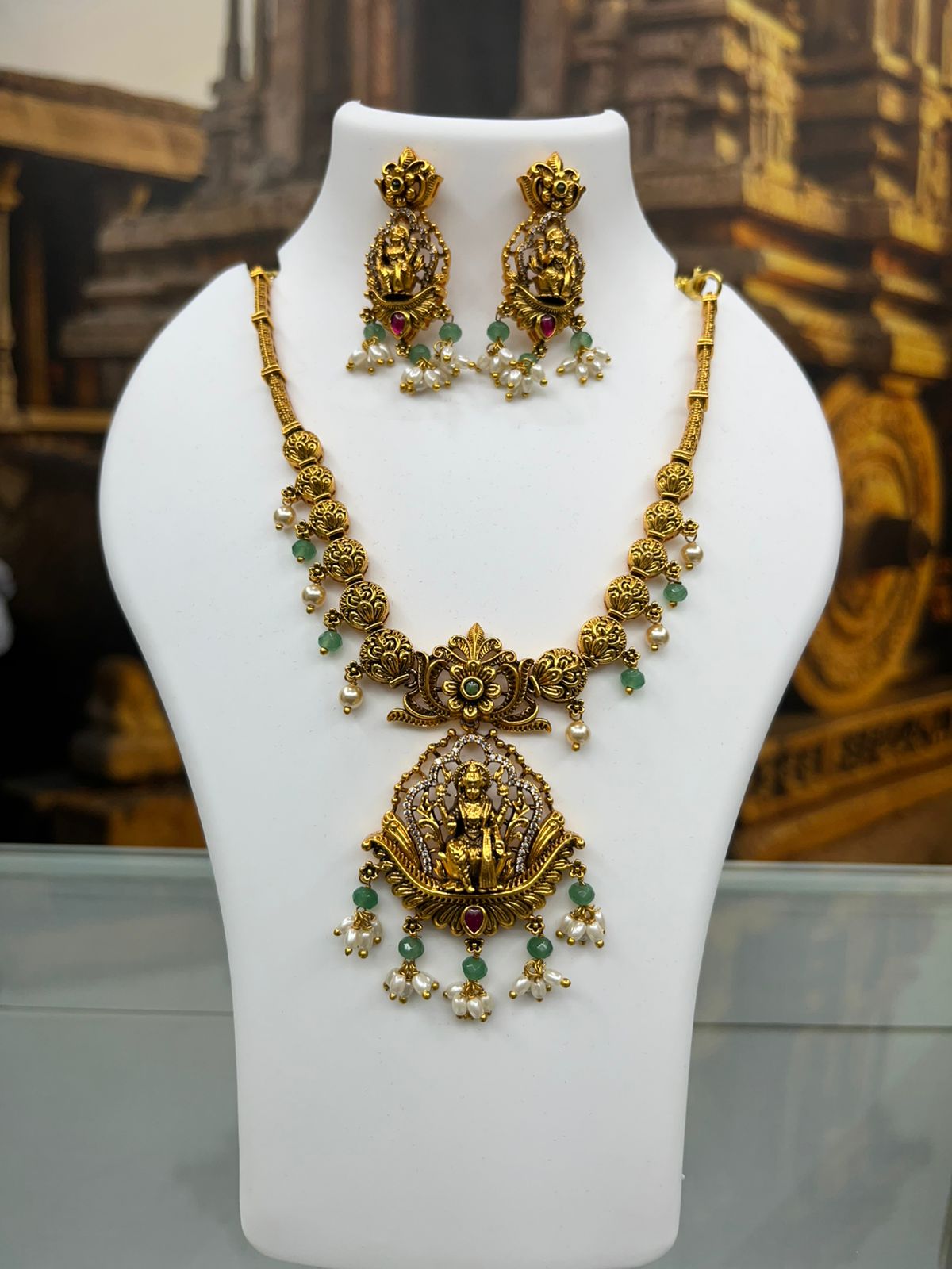 Premium Gold Plated Medium Length Temple necklace Set