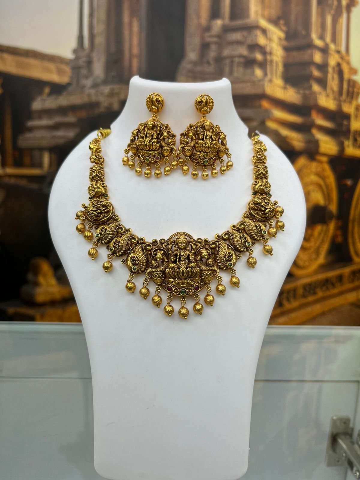 Premium Gold Plated Short Temple necklace Set