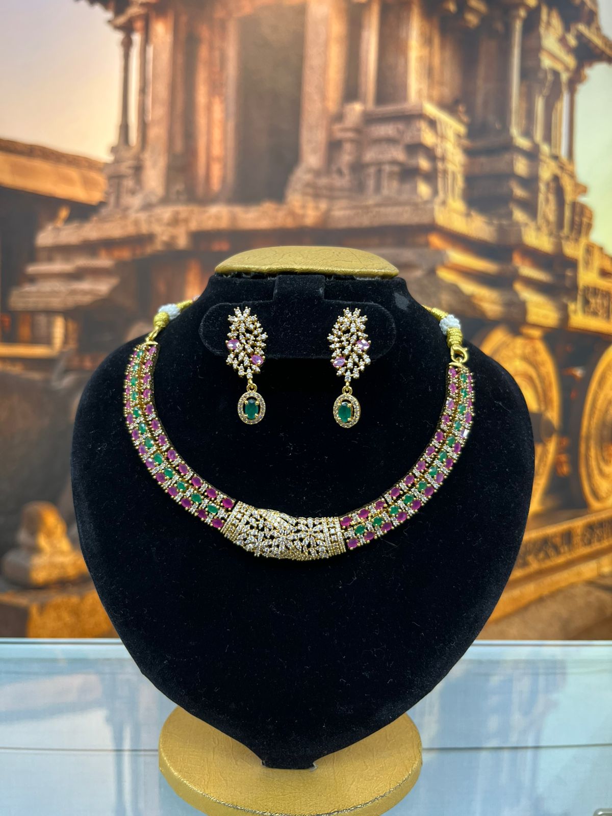 Premium Stone Studded CZ Hasli Necklace Set