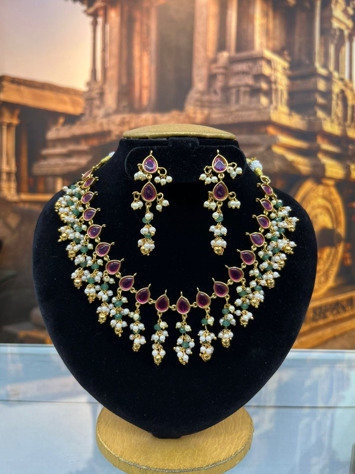 Premium Short Necklace Set with pearl drops