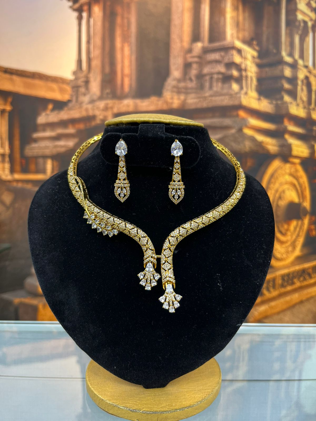 Premium Stone Studded CZ Hasli Necklace Set