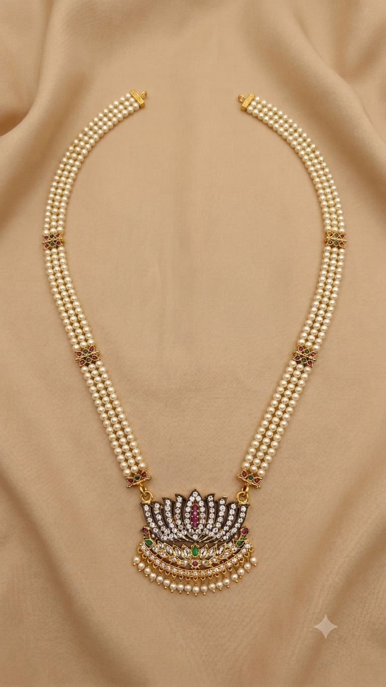 Panchaloha pearl chain 30 inches with adige pendant