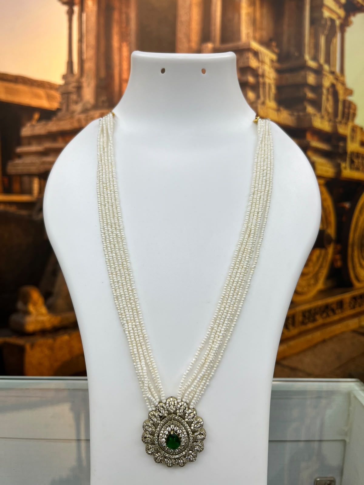 Premium 6 Line 2mm Hyderabadi Pearl Maala with Pendant