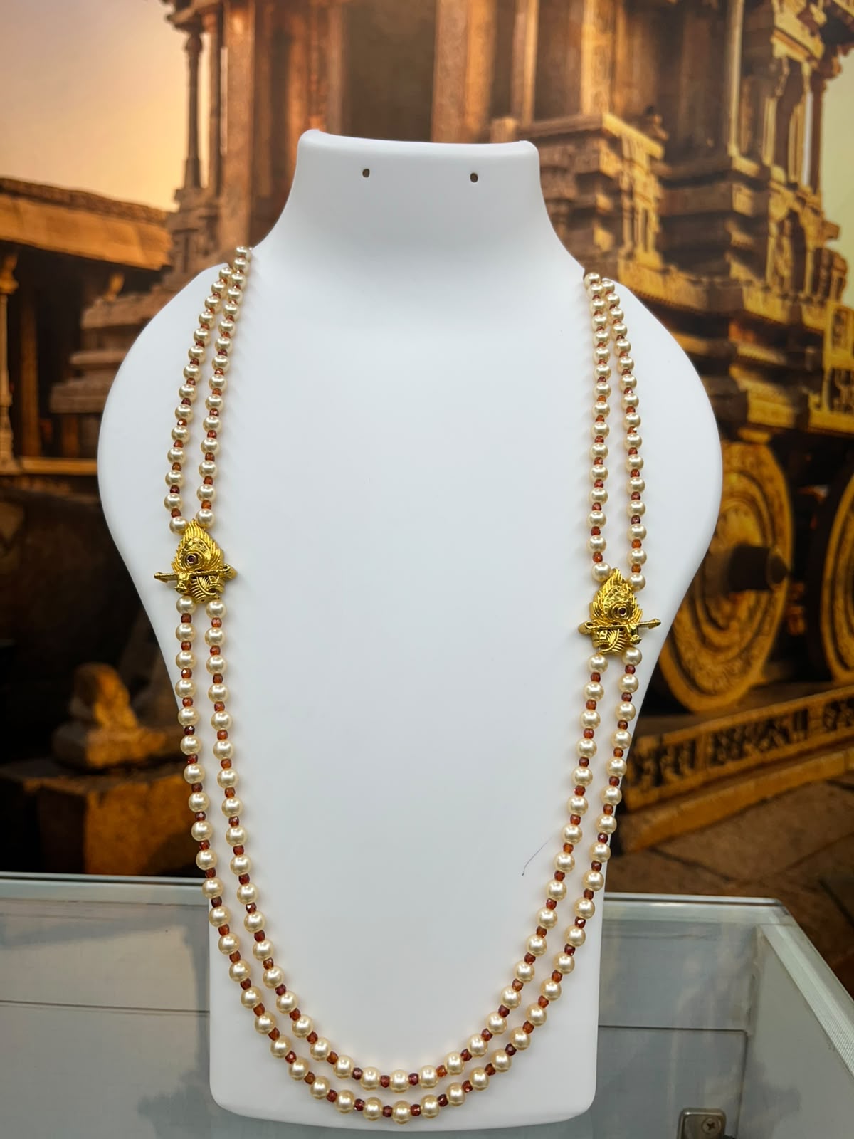 Premium 2 Line 4mm Hyderabadi Pearl Maala with Mopu