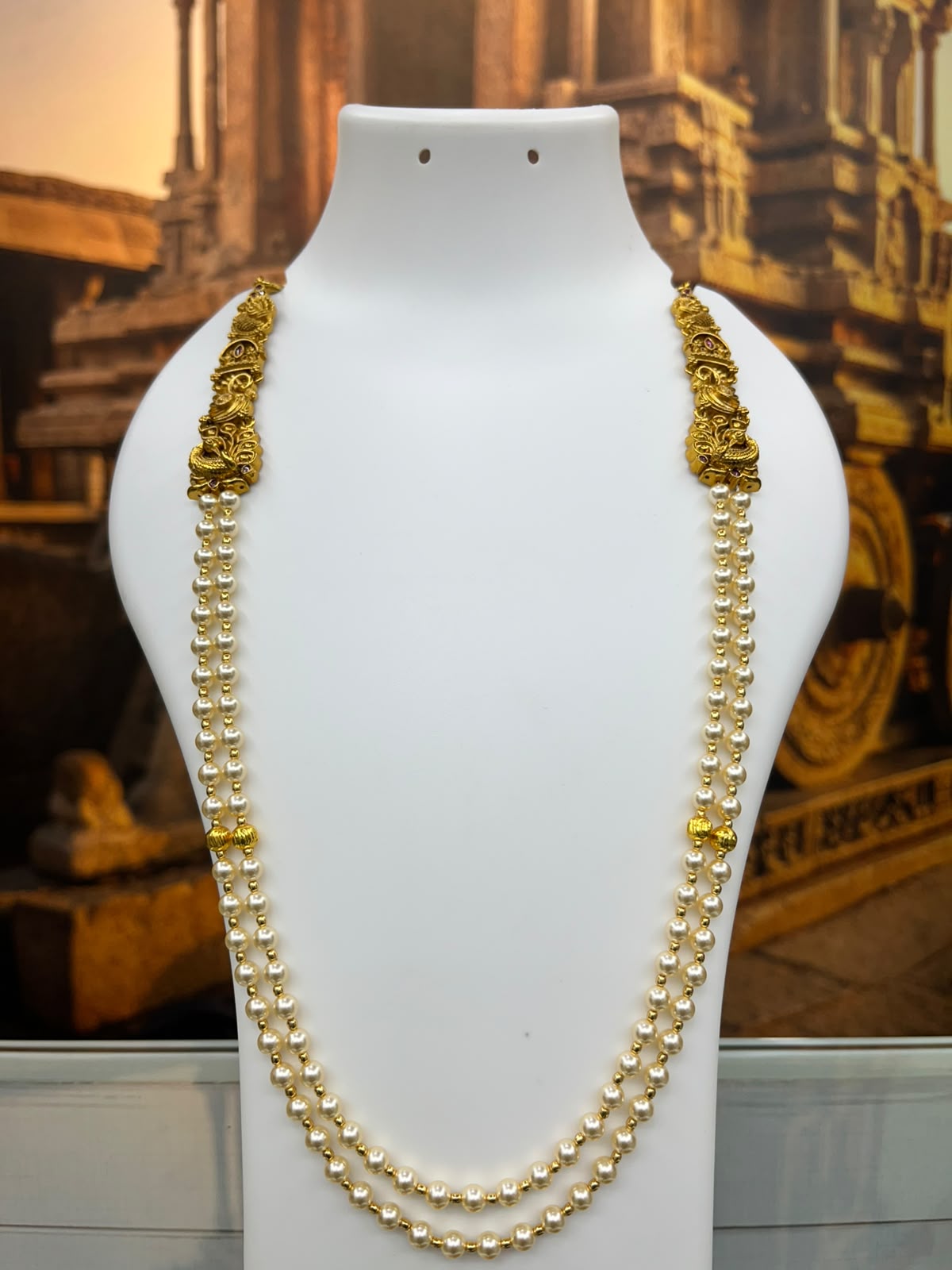 2 line Swarovski pearl with beads and side Mopu necklace